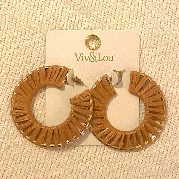 Viv & Lou Jewelry - NWT Tan Raffia & Gold Hoop Earrings